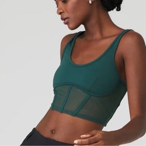 Alo Airbrush Mesh Corset Tank in Midnight Green sz S